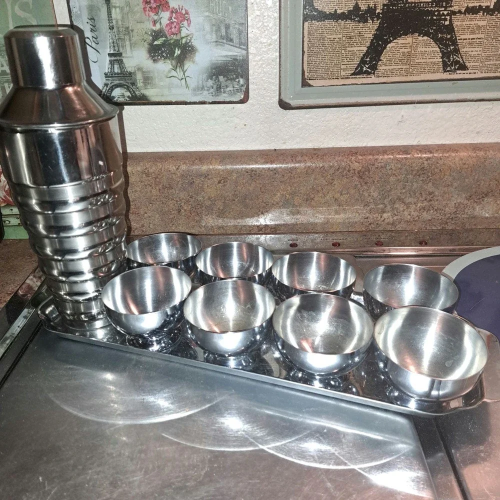 VINTAGE Rare! CHASE Art Deco Tray & 8 CHASE Cocktail Cups USA Walter von Nessen